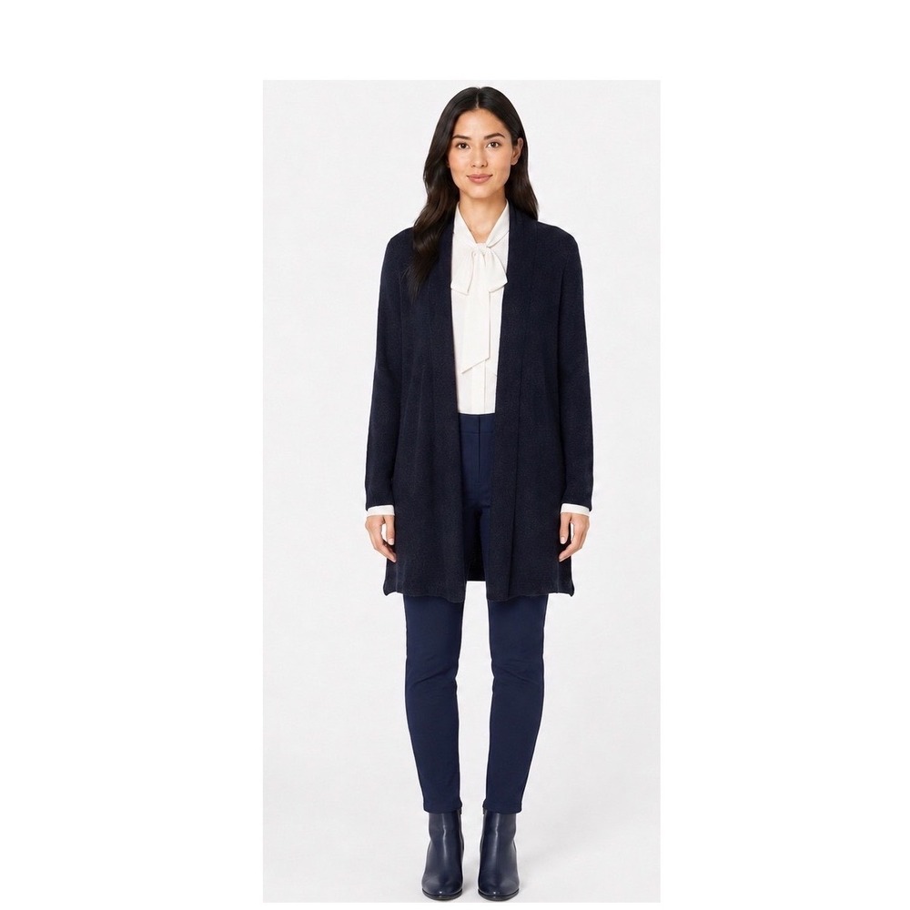 Kenar 100% 2-Ply Cashmere Longline Open Front Cardigan Navy Blue S Preppy 113-06